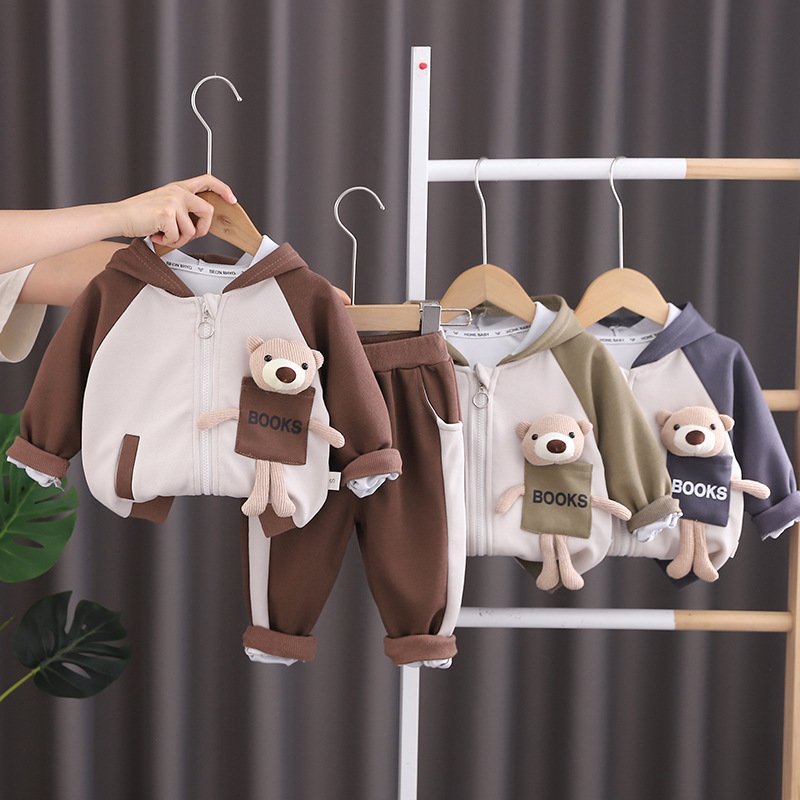 New Wholesale Winter Spring 2pcs Kid Hoodies and Pant Cartoon Bear Casual Clothing Sets for Boys