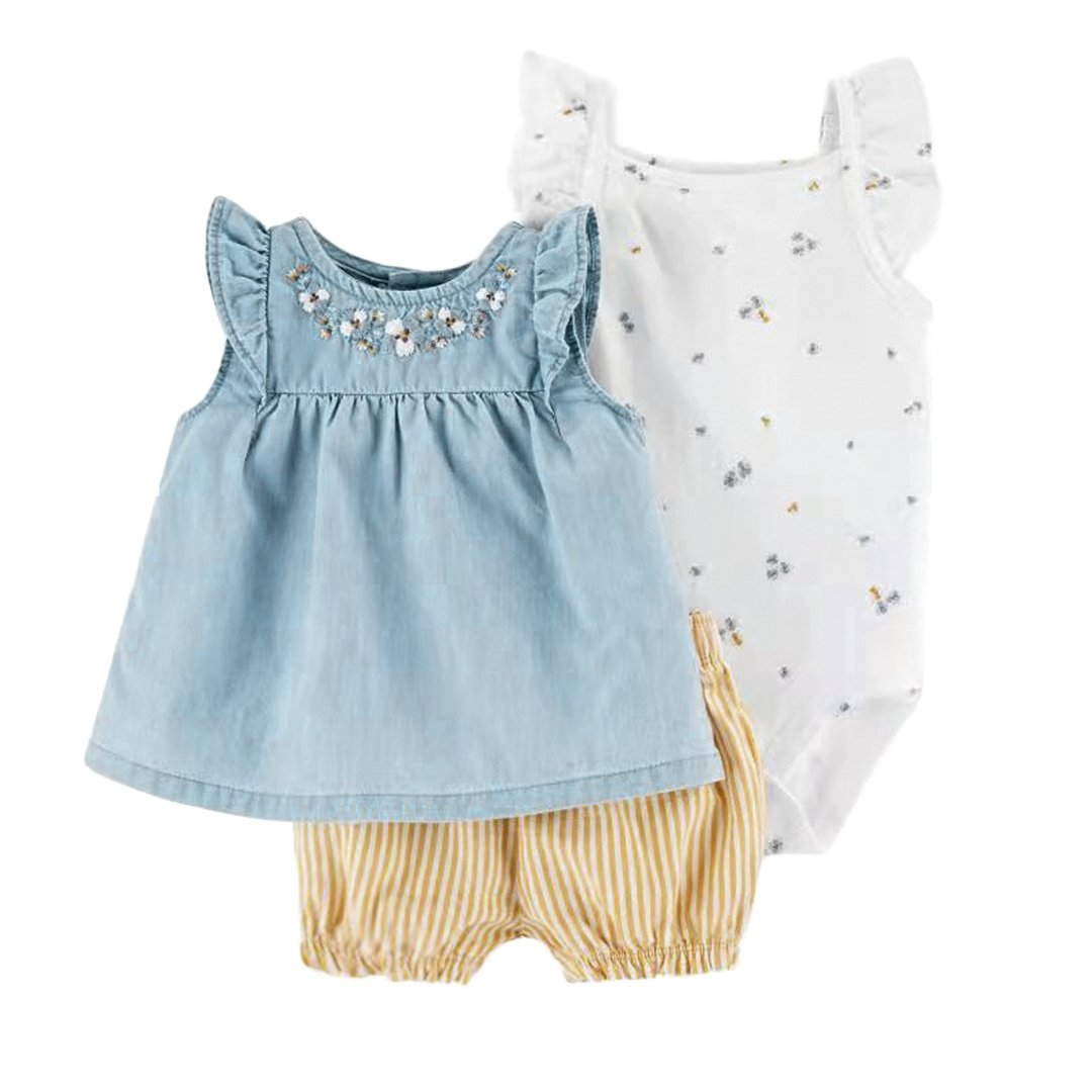 100% Cotton Baby clothing sets Summer Baby girl Boy 3-Piece Tee Bodysuit & Little Short Set