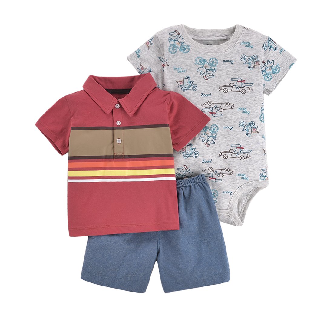 100% Cotton Baby clothing sets Summer Baby girl Boy 3-Piece Tee Bodysuit & Little Short Set
