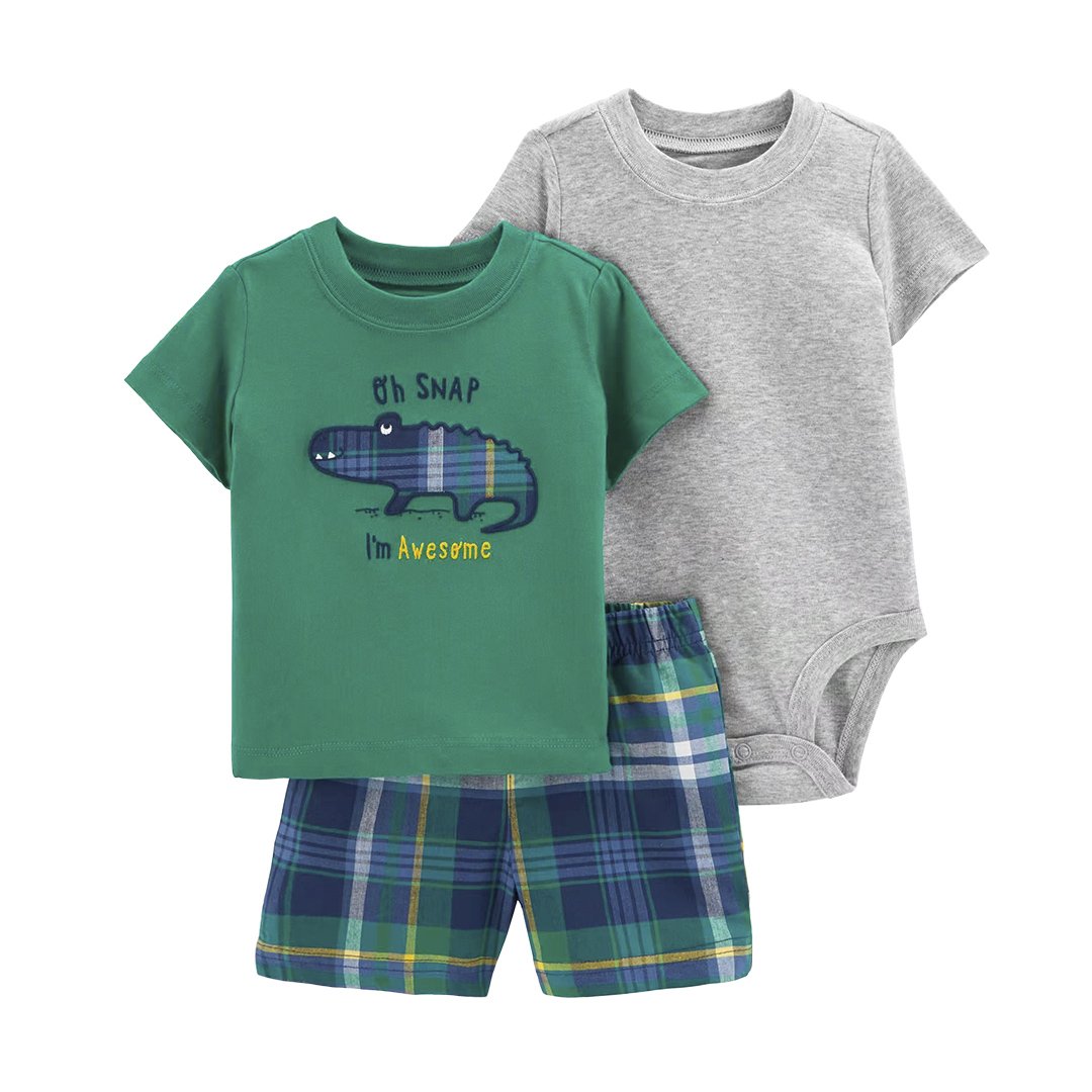 100% Cotton Baby clothing sets Summer Baby girl Boy 3-Piece Tee Bodysuit & Little Short Set