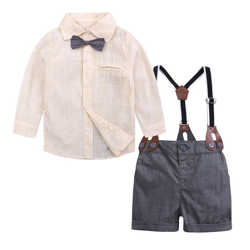 Toddler Boys Clothing Set Kids Short Sleeve Bow Tie Shirt Suspenders Shorts Casual Baby Boy Clothes Gentleman Suit