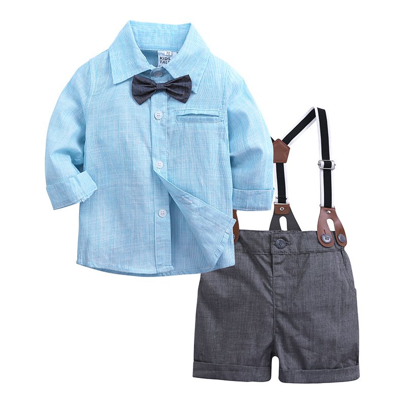 Toddler Boys Clothing Set Kids Short Sleeve Bow Tie Shirt Suspenders Shorts Casual Baby Boy Clothes Gentleman Suit
