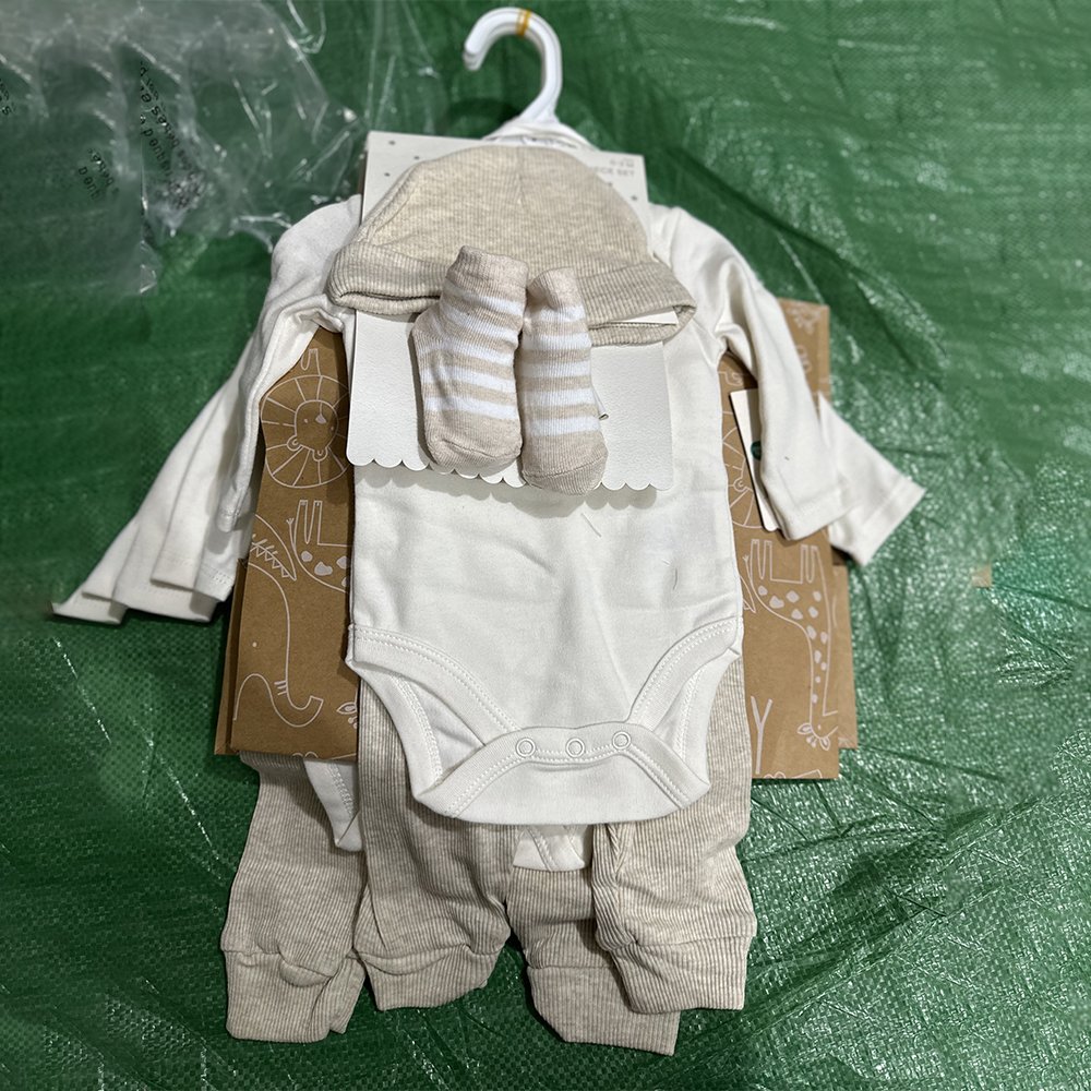 Newborn Baby 0-9m Long Sleeve Bodysuit+Trousers+Socks+Cap+Gift Bag 5pcs Clothing Set Cotton Soft Baby Autumn Clothes