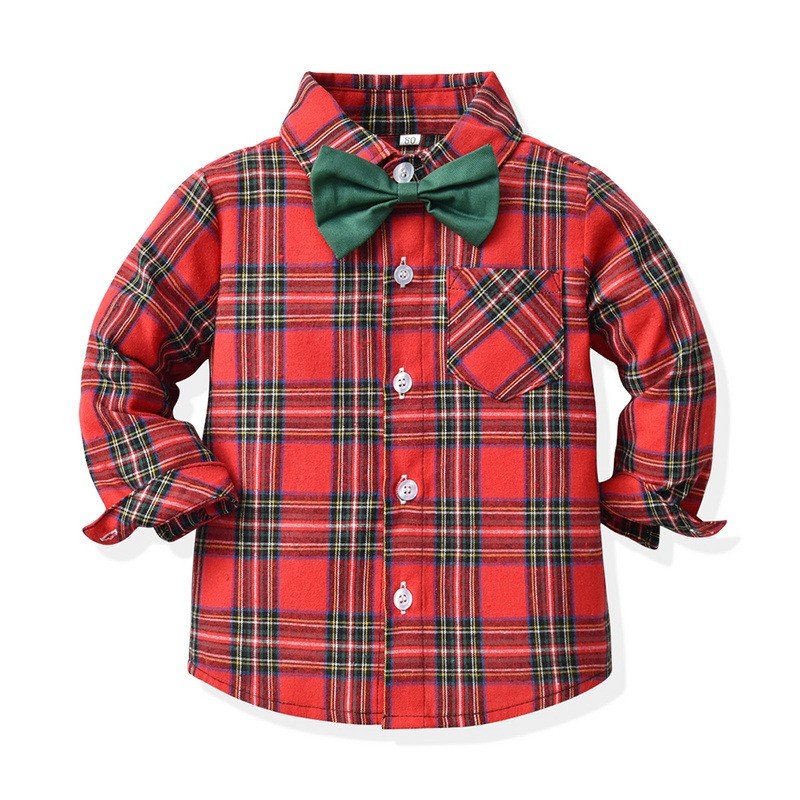 2024 Children's Christmas Clothing Autumn New Boys Plaid Long Sleeve boys Christmas Clothes