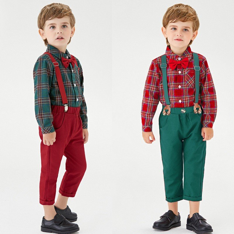 2024 Children's Christmas Clothing Autumn New Boys Plaid Long Sleeve boys Christmas Clothes