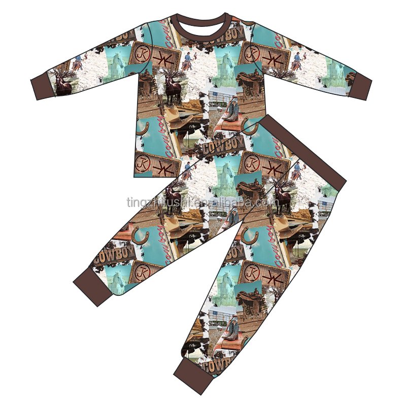 Winter Girl Boy Clothing Long Sleeve Tops Loose Pants 2-Piece Milk Silk Lounge Night Wear Baby Sleepwear Pajamas Set For Kid