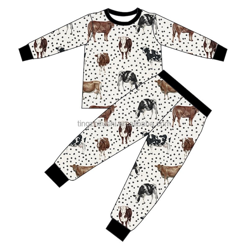 Winter Girl Boy Clothing Long Sleeve Tops Loose Pants 2-Piece Milk Silk Lounge Night Wear Baby Sleepwear Pajamas Set For Kid
