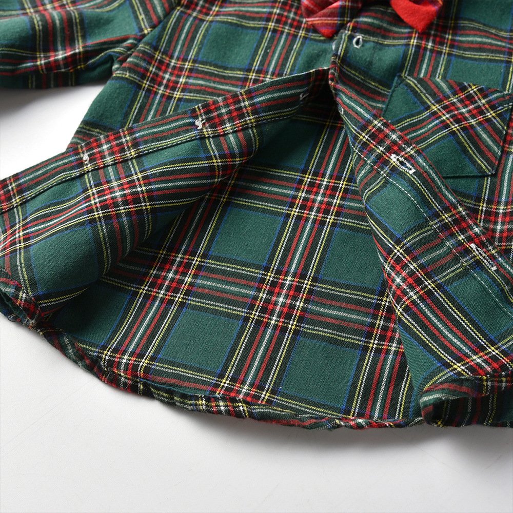 Wholesale Toddler Christmas Suit Bow Ties Plaid Shirts Suspenders Pants Outfits Baby Boys Gentleman Clothes Sets
