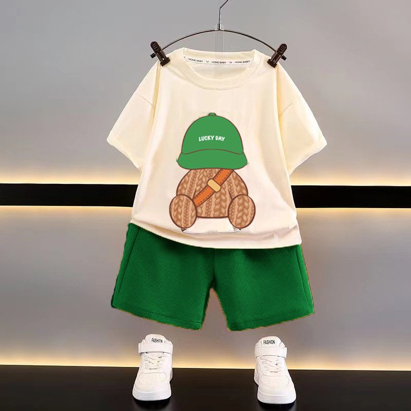 New Children's Clothing Summer Children's Leisure Set Boys' Short Sleeve Waffle Baby Summer Clothing Wholesale