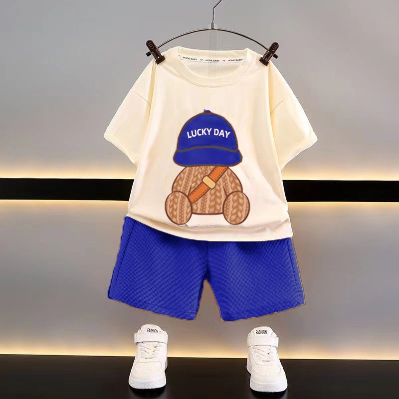 New Children's Clothing Summer Children's Leisure Set Boys' Short Sleeve Waffle Baby Summer Clothing Wholesale