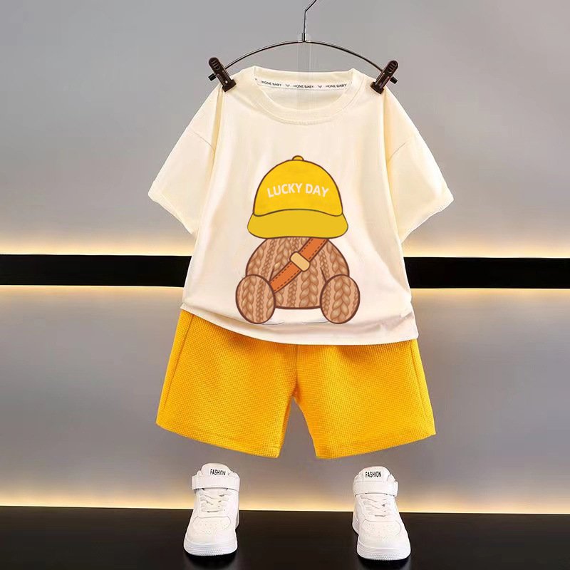 New Children's Clothing Summer Children's Leisure Set Boys' Short Sleeve Waffle Baby Summer Clothing Wholesale