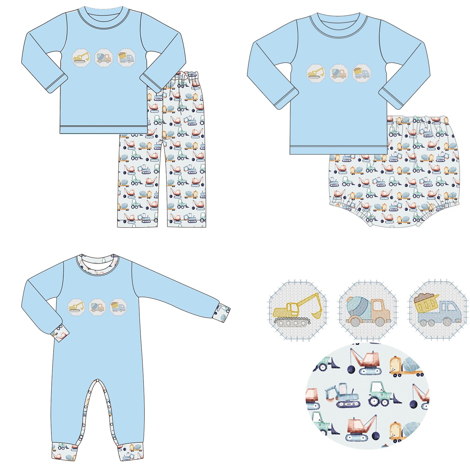 Boyis new designs factory hot sales customized boutique Emergency Vehicles applique baby boys bubble