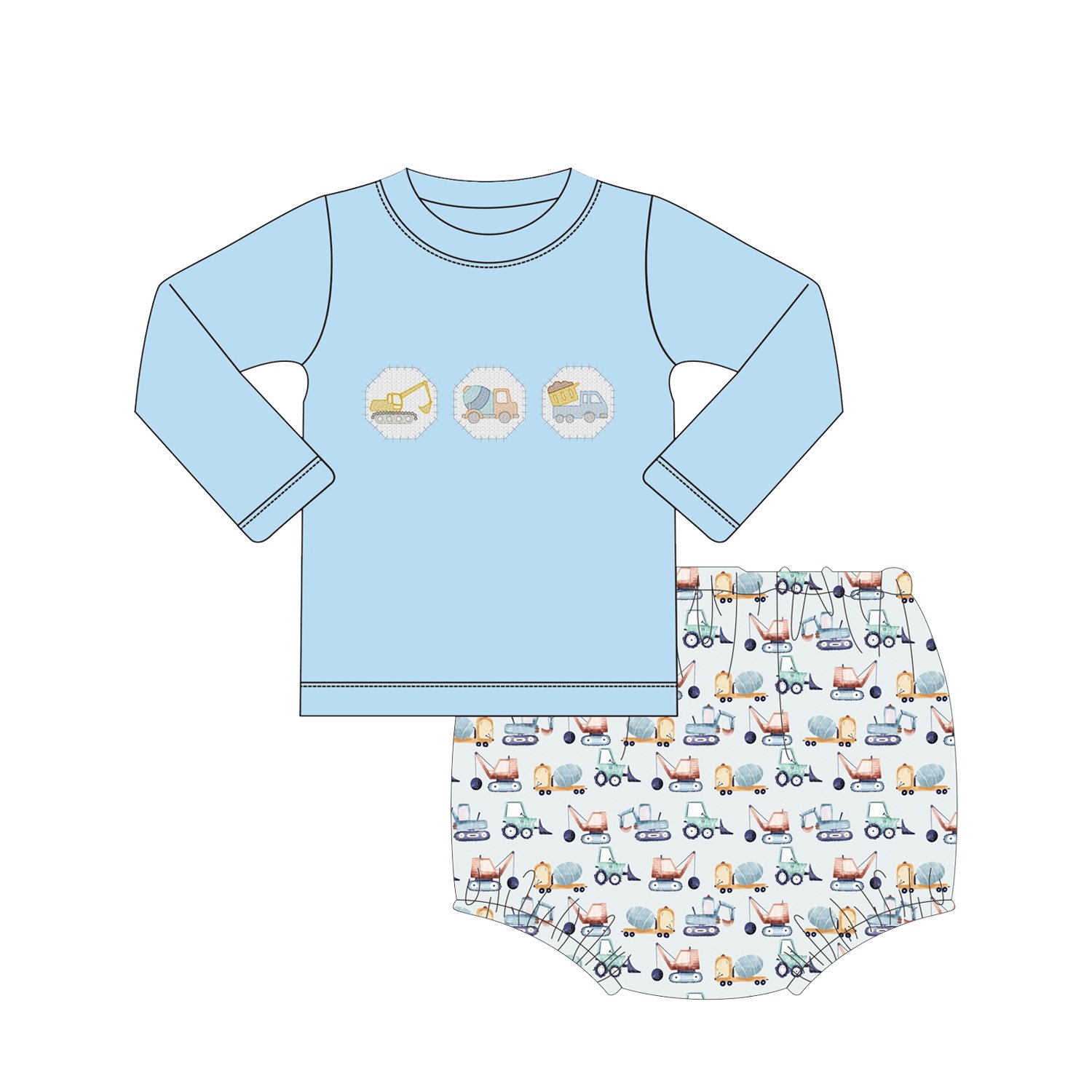 Boyis new designs factory hot sales customized boutique Emergency Vehicles applique baby boys bubble