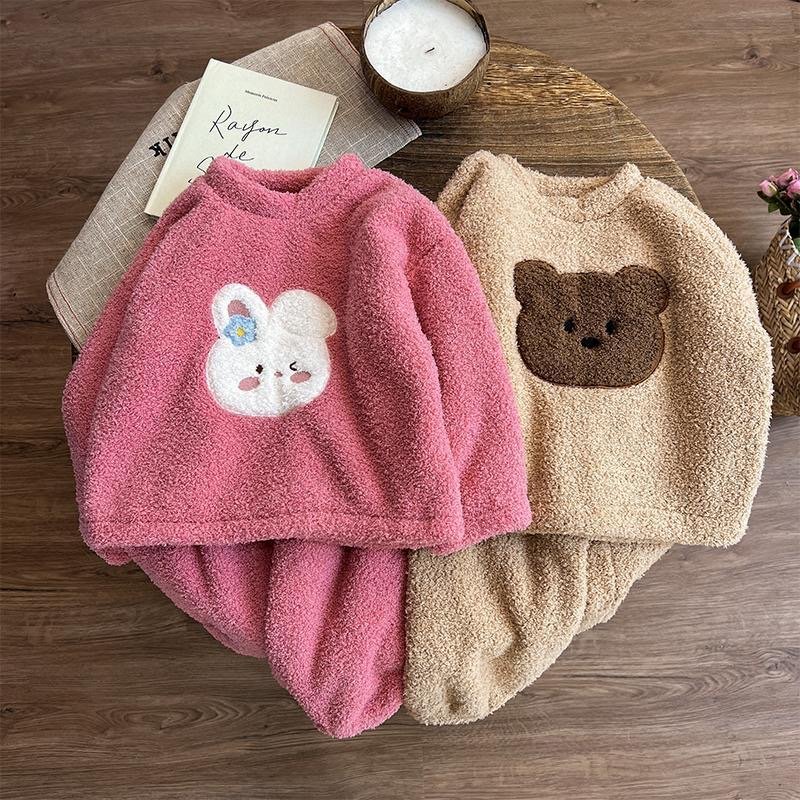 Cozy Winter Flannel Pajamas for Baby Girls Snuggly Fleece-Lined Thermal Nightwear Set Perfect for Cold Weather Indoors