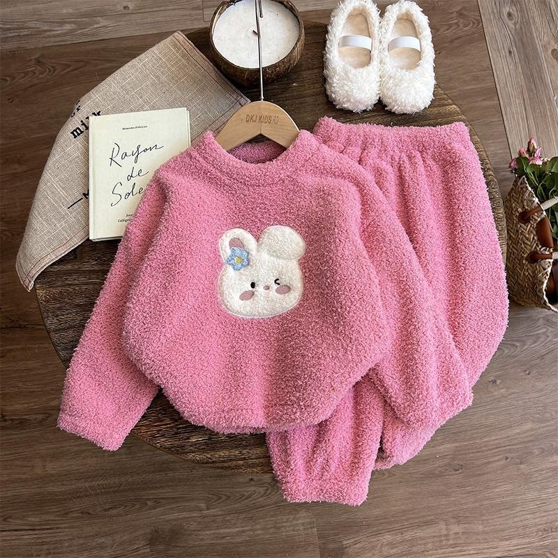 Cozy Winter Flannel Pajamas for Baby Girls Snuggly Fleece-Lined Thermal Nightwear Set Perfect for Cold Weather Indoors