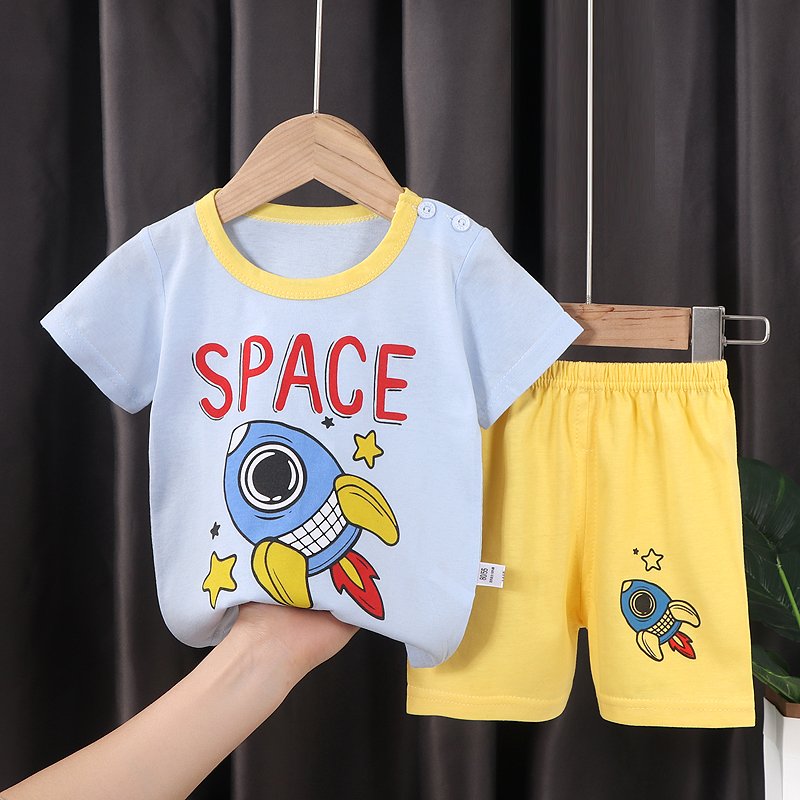 Wholesale 2-7Y Kids Pajamas Smart Casual Style Short Sleeve 100% Cotton with Cartoon Animal Patterns Boys Clothing Sets