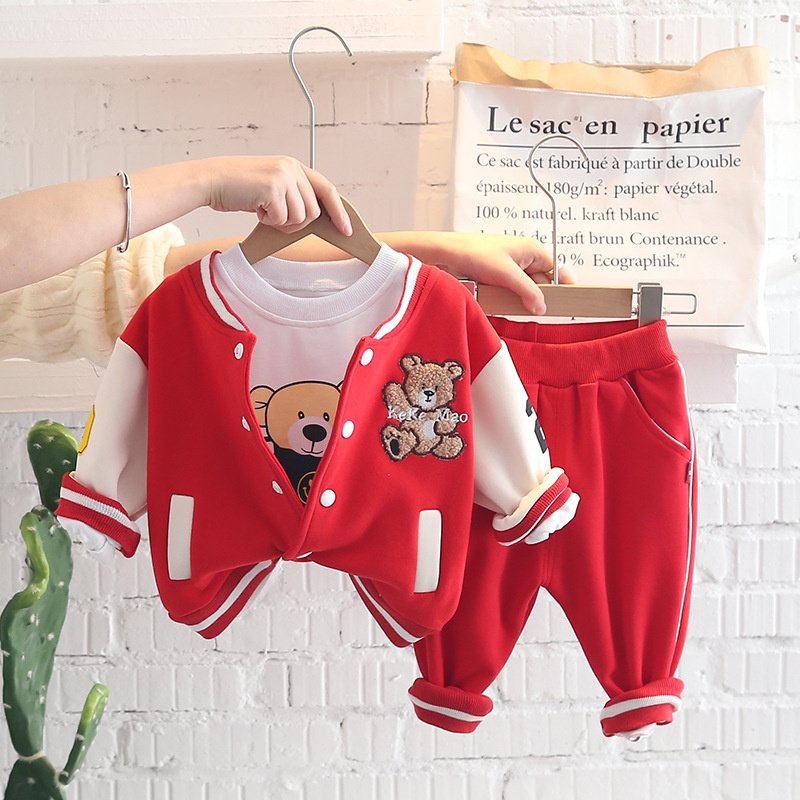 children and boys autumn suit cubic bear baseball suit three piece set for 1-4 Years old baseball suit clothing sets kids