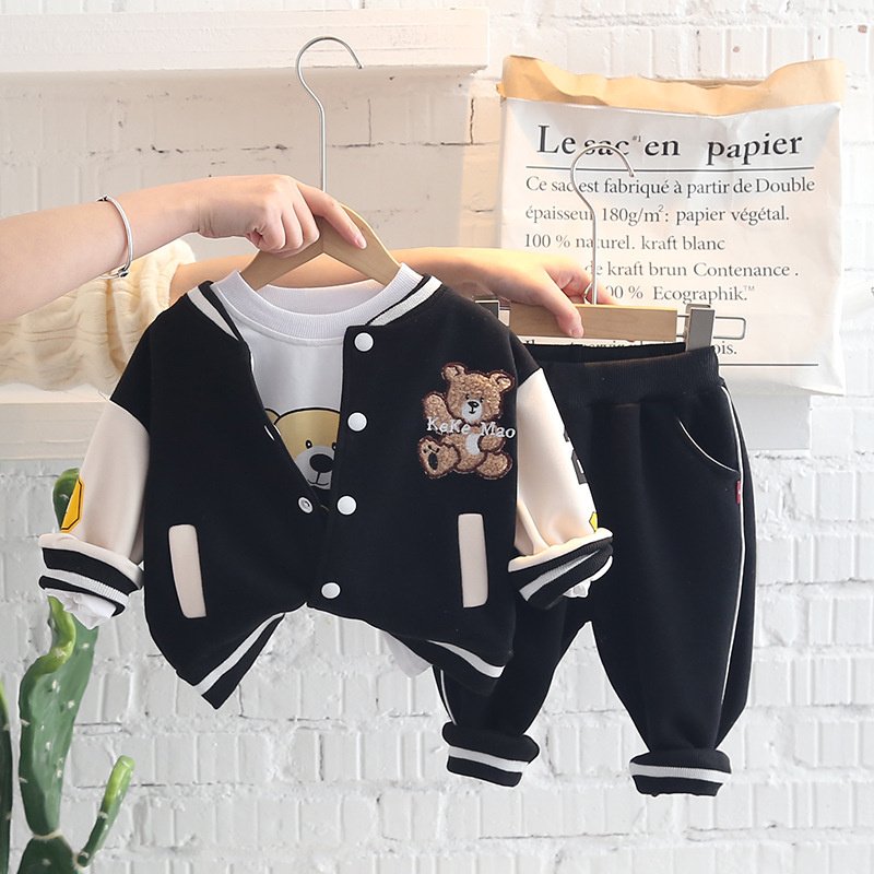 children and boys autumn suit cubic bear baseball suit three piece set for 1-4 Years old baseball suit clothing sets kids