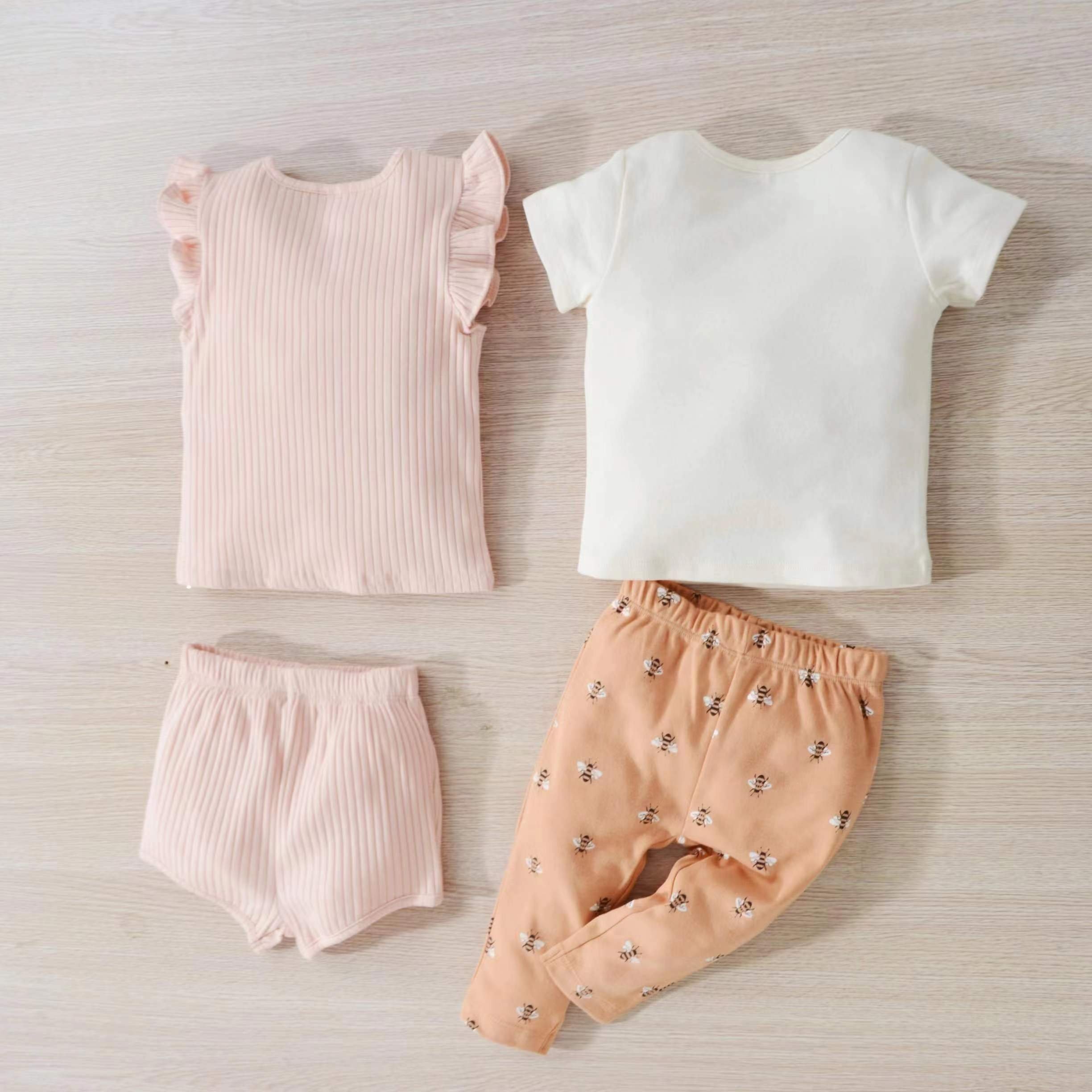 New Arrival Cotton 12m 18m 24m Baby T-Shirt Shorts Set Wholesale Baby Girls Boys 4pcs Set For Newborn Baby