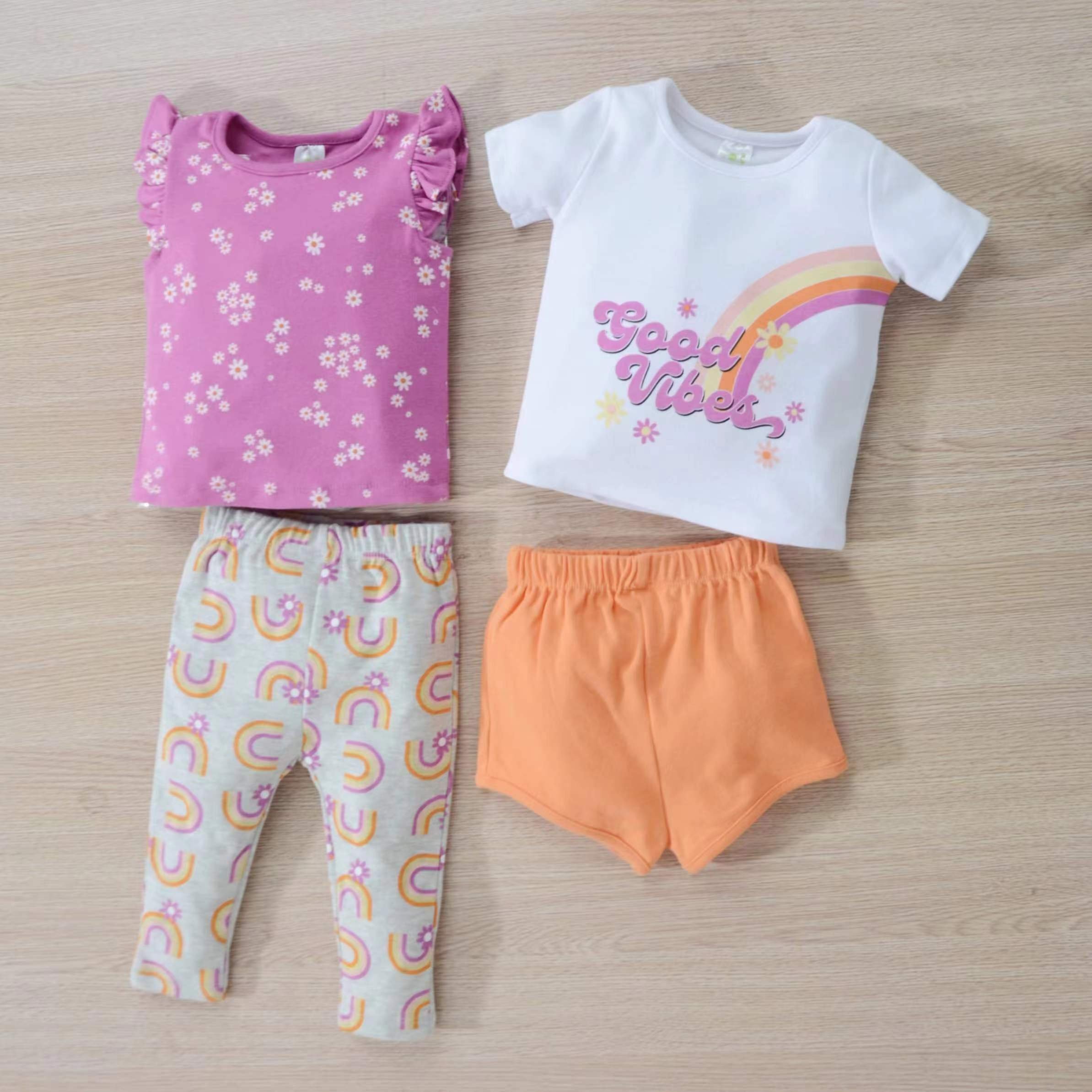 New Arrival Cotton 12m 18m 24m Baby T-Shirt Shorts Set Wholesale Baby Girls Boys 4pcs Set For Newborn Baby