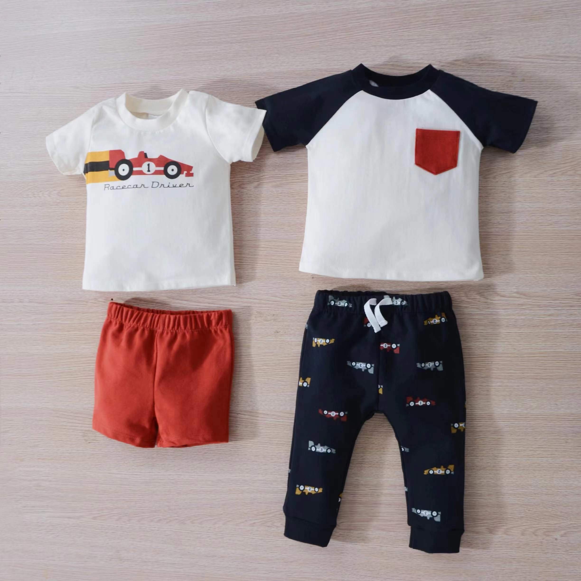 New Arrival Cotton 12m 18m 24m Baby T-Shirt Shorts Set Wholesale Baby Girls Boys 4pcs Set For Newborn Baby