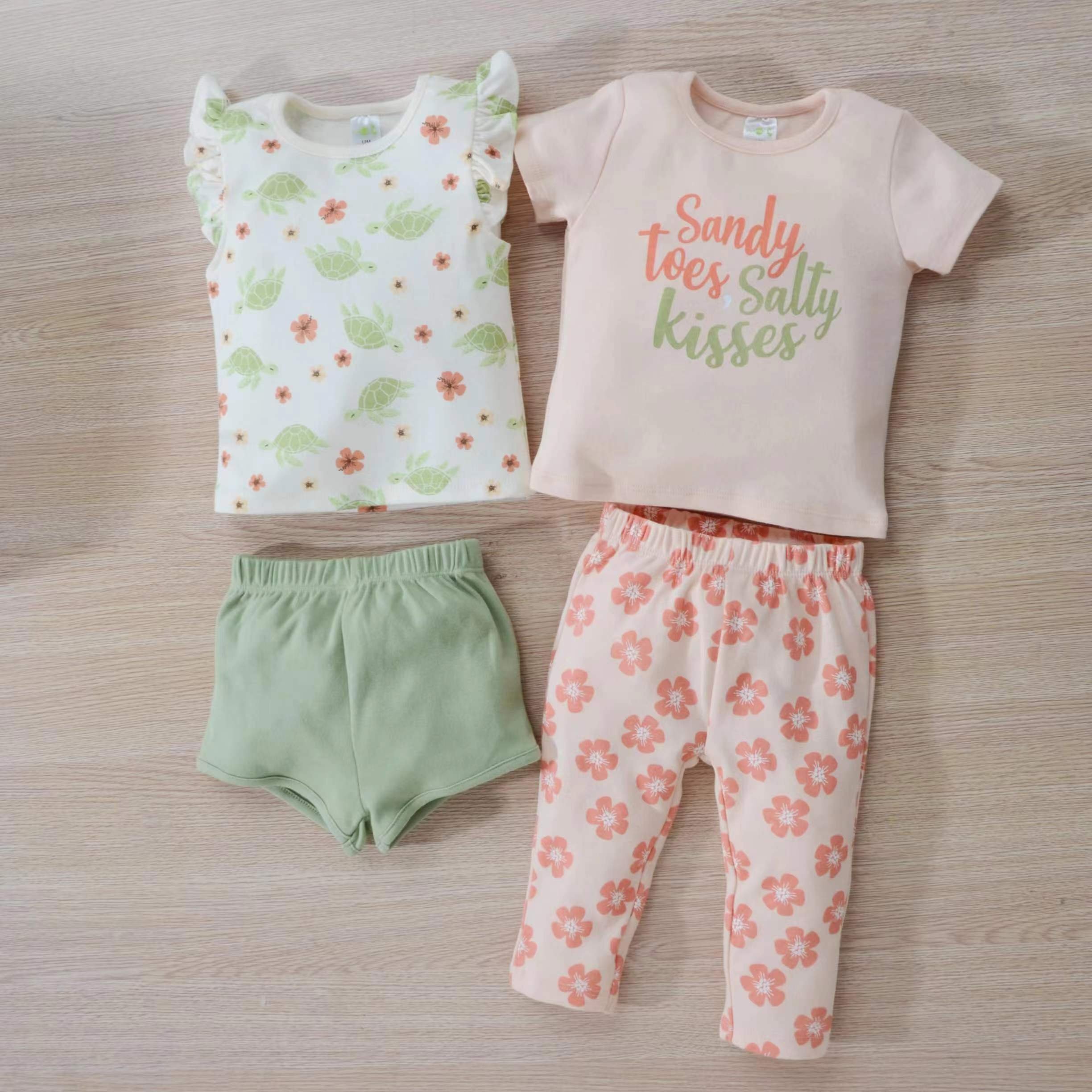 New Arrival Cotton 12m 18m 24m Baby T-Shirt Shorts Set Wholesale Baby Girls Boys 4pcs Set For Newborn Baby