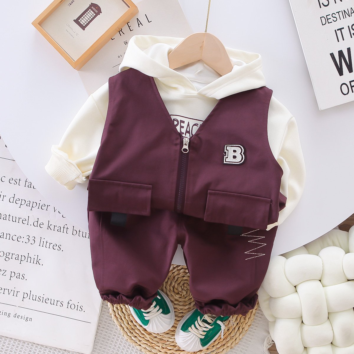 Kids Fashion Spring Autumn 3pcs Cargo Outfits Hoodies+Vest Jacket+Pants Casual Boys Clothing Sets