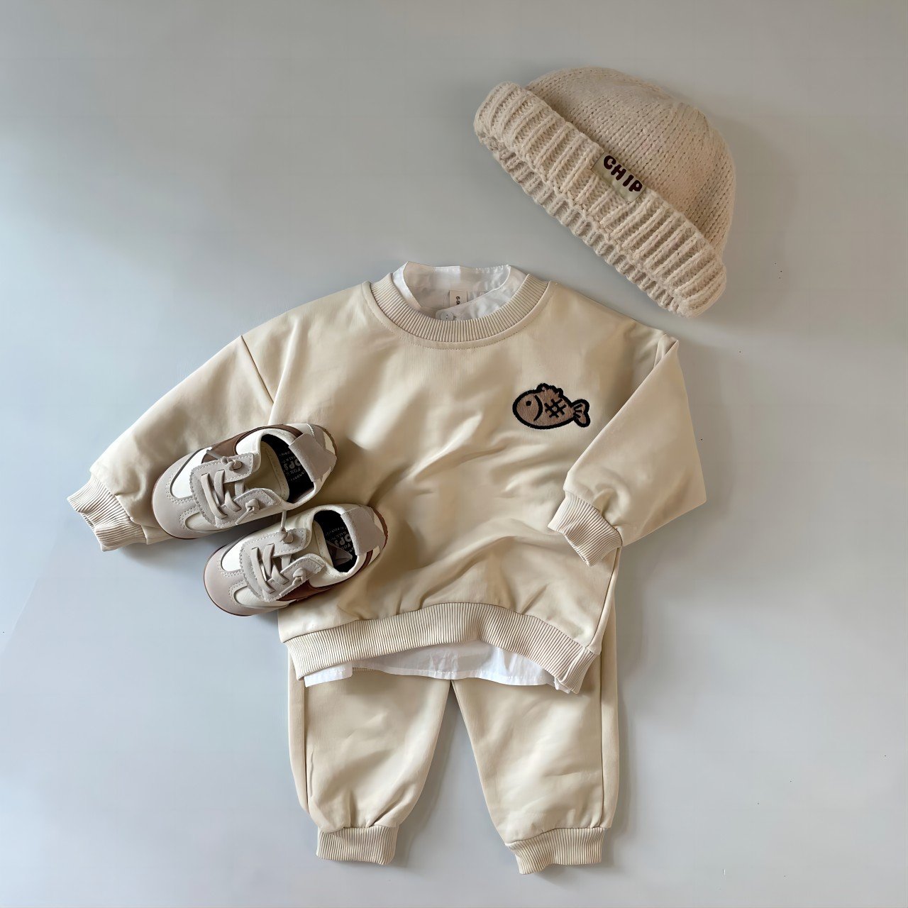 Spring Autumn 100% Cotton Kids Clothing Set Toddler Baby Girls Boys Fish Embroidery Tops+ Pants Outfits Set