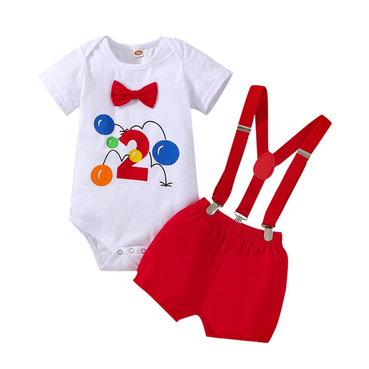 2 year Toddler Birthday Clothes Romper Set kids party wear 3 pcs suspenders Baby Boys Clothing Set