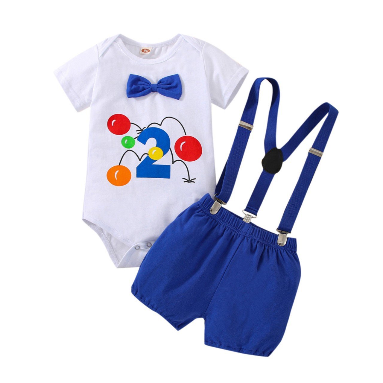 2 year Toddler Birthday Clothes Romper Set kids party wear 3 pcs suspenders Baby Boys Clothing Set