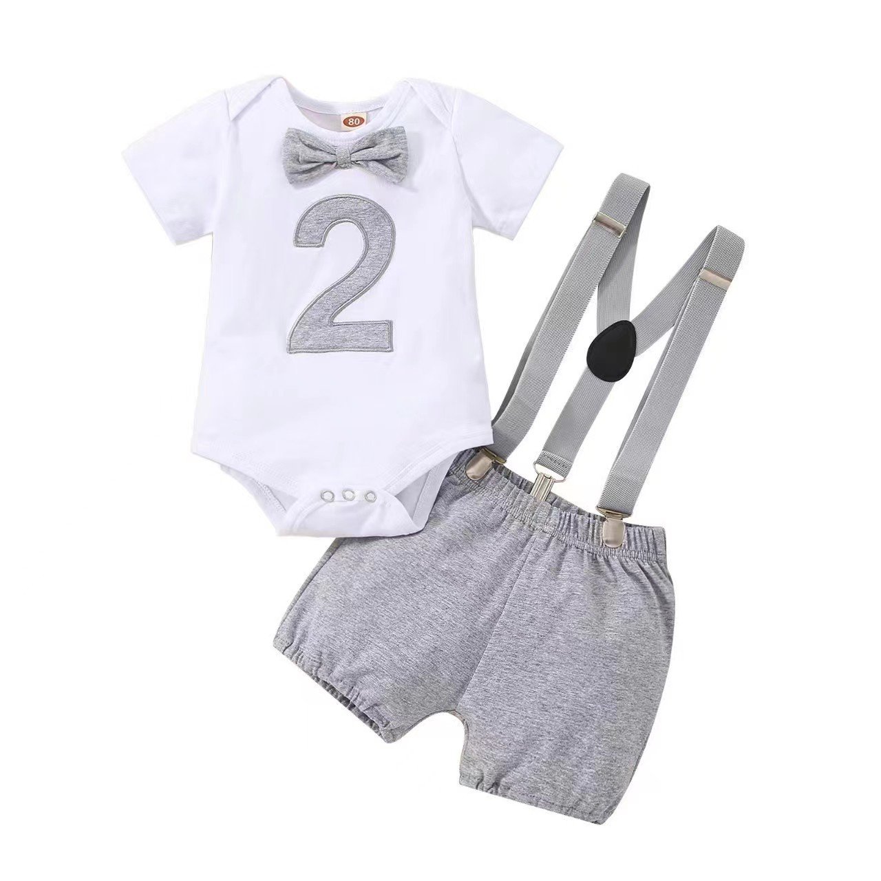 2 year Toddler Birthday Clothes Romper Set kids party wear 3 pcs suspenders Baby Boys Clothing Set