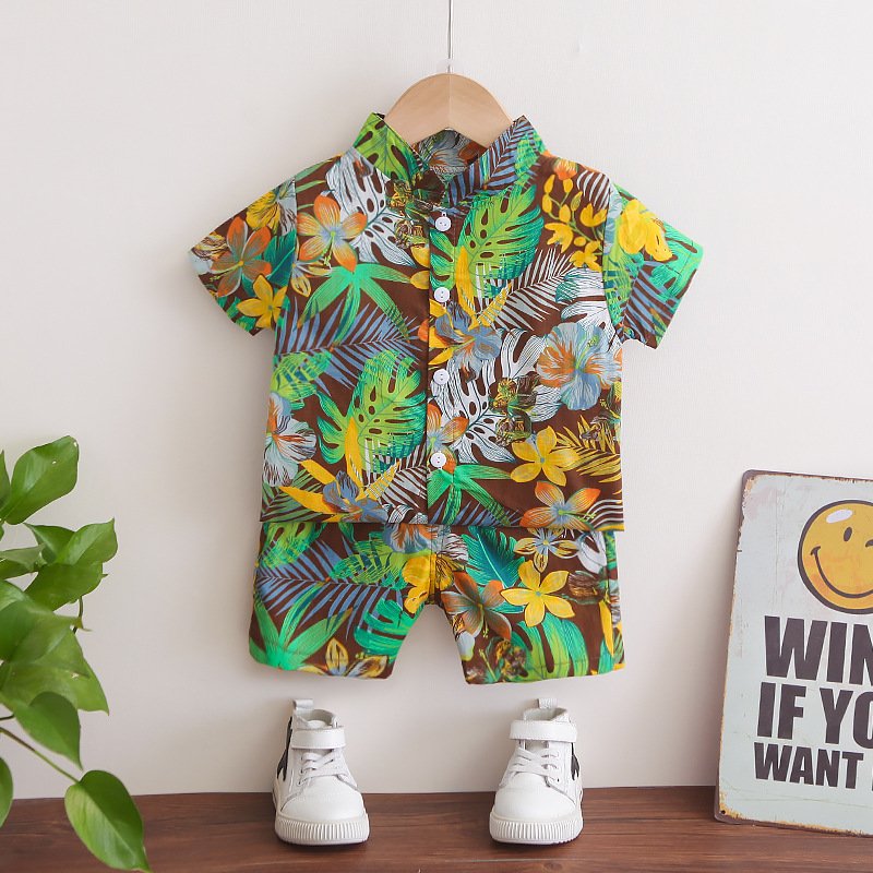 Children Clothing Set Kids Boys Summer Clothes Casual Short Sleeve Clothing Sets Flower Printed 2PCS Boys T-shirt Set