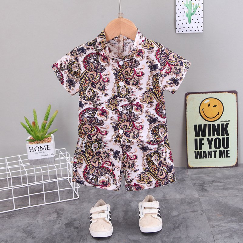 Children Clothing Set Kids Boys Summer Clothes Casual Short Sleeve Clothing Sets Flower Printed 2PCS Boys T-shirt Set