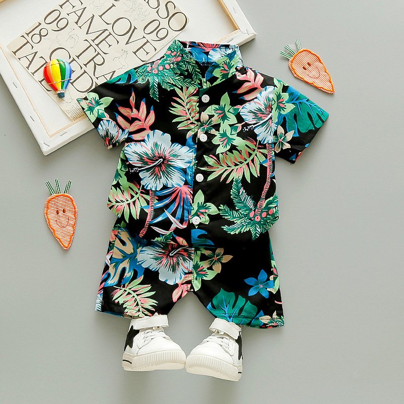 Children Clothing Set Kids Boys Summer Clothes Casual Short Sleeve Clothing Sets Flower Printed 2PCS Boys T-shirt Set