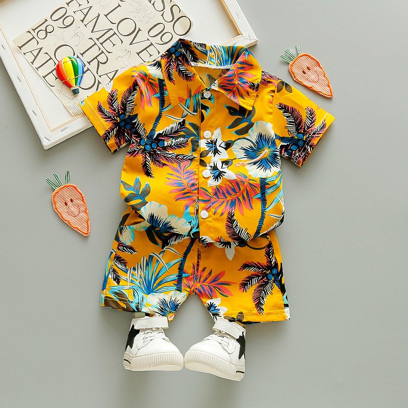 Children Clothing Set Kids Boys Summer Clothes Casual Short Sleeve Clothing Sets Flower Printed 2PCS Boys T-shirt Set