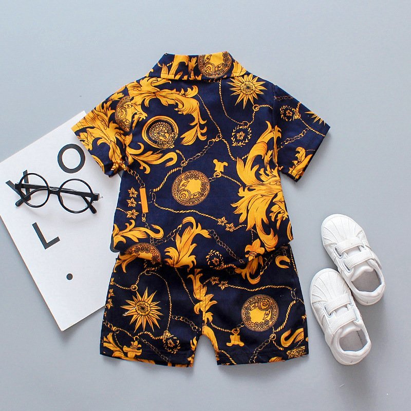 Children Clothing Set Kids Boys Summer Clothes Casual Short Sleeve Clothing Sets Flower Printed 2PCS Boys T-shirt Set
