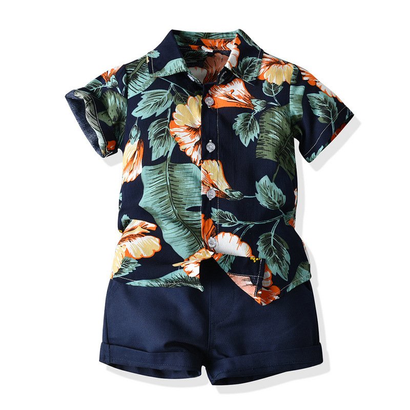 Baby Boy Clothes 0-3 Months Leaf Pattern Toddler Shirts + Shorts Boy Clothes Woven Cotton Kids Boy's Clothing Sets