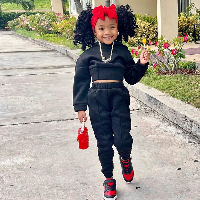 2024 Kids Winter Clothing Solid Hooded 2 Piece Custom Sports Sweatshirt Girls Tracksuit Children'S Clothing Jogger Kids Clothes