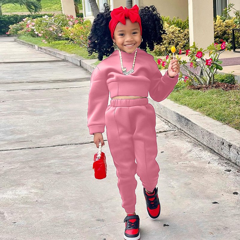 2024 Kids Winter Clothing Solid Hooded 2 Piece Custom Sports Sweatshirt Girls Tracksuit Children'S Clothing Jogger Kids Clothes