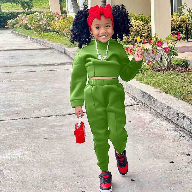 2024 Kids Winter Clothing Solid Hooded 2 Piece Custom Sports Sweatshirt Girls Tracksuit Children'S Clothing Jogger Kids Clothes