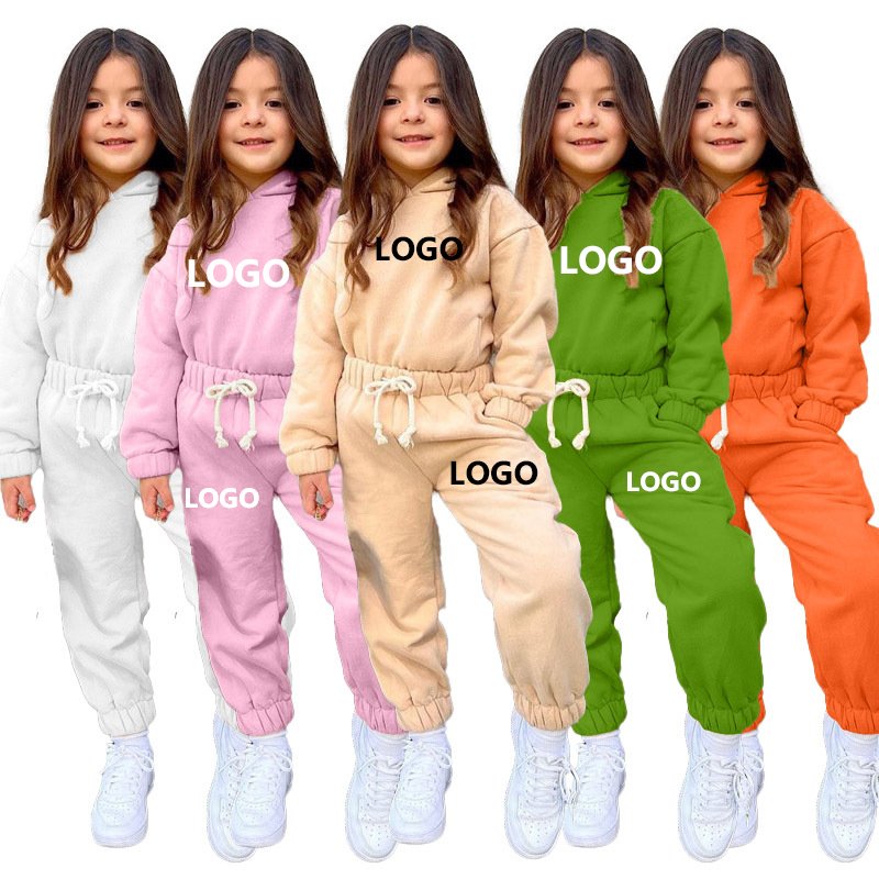 2024 Kids Winter Clothing Solid Hooded 2 Piece Custom Sports Sweatshirt Girls Tracksuit Children'S Clothing Jogger Kids Clothes