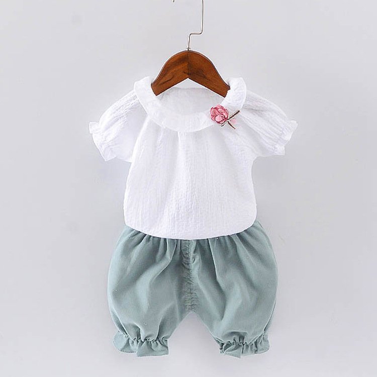 Girl's Summer Set Thin Flower Pattern Two Piece Set