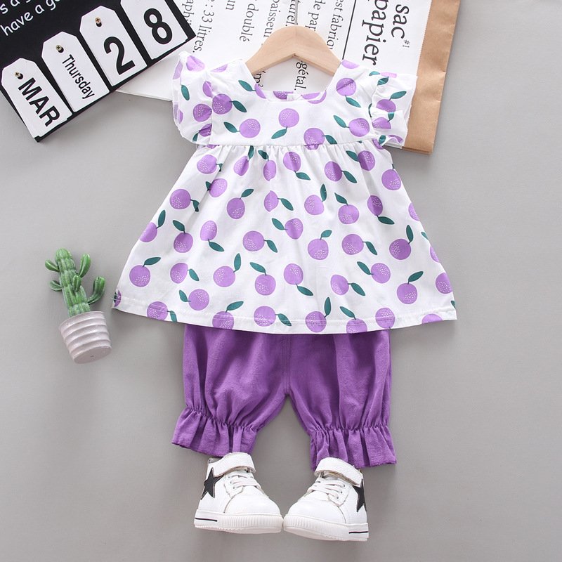 Girl's Summer Set Thin Flower Pattern Two Piece Set