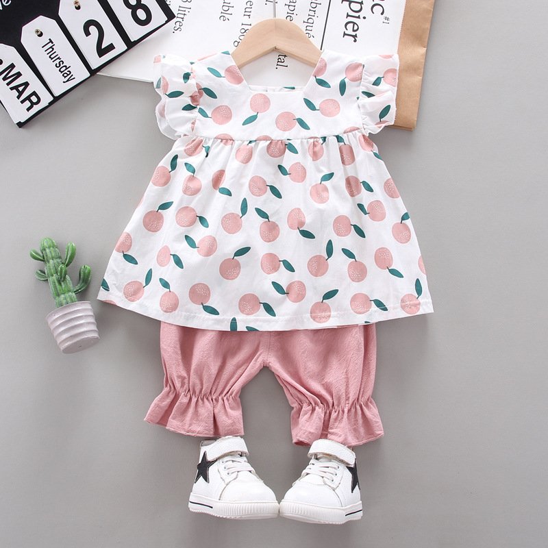 Girl's Summer Set Thin Flower Pattern Two Piece Set