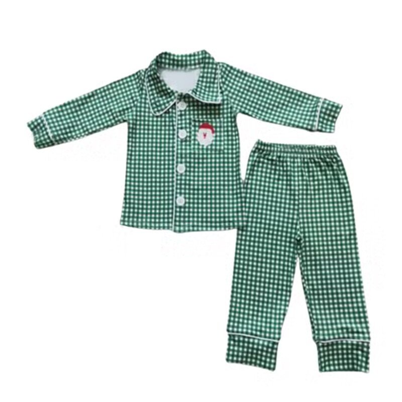 RTS Baby girls long sleeve ruffle Christmas plaid print outfit children button ruffle pants sleepwear Kids sibling pajamas set
