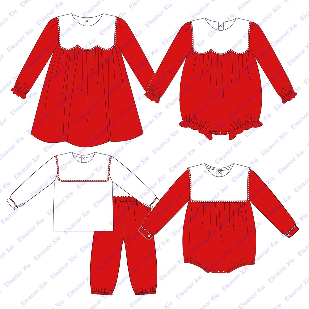 Embroidered baby boy winter clothes set siblings matching red stripe 95%cotton long sleeve children boys clothing sets
