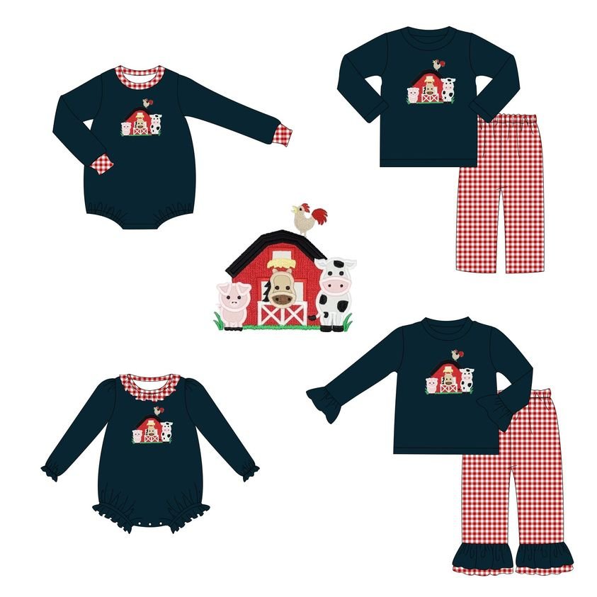 Christmas Outfit Baby Girl Animal Farm Tops+Stripe Leggings Set Wholesale Baby Girl Smock Dress Romper Clothing