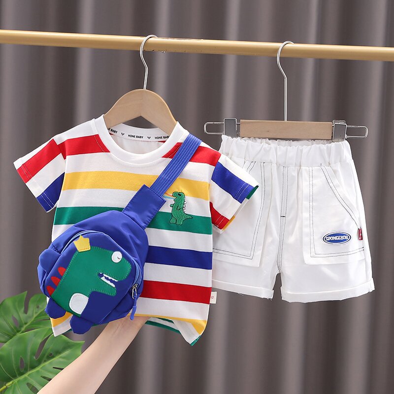 Cute Baby Overalls Set Girl Stripe Kids Boy Suit Set Wholesale Toddler Boys Clothing Sets