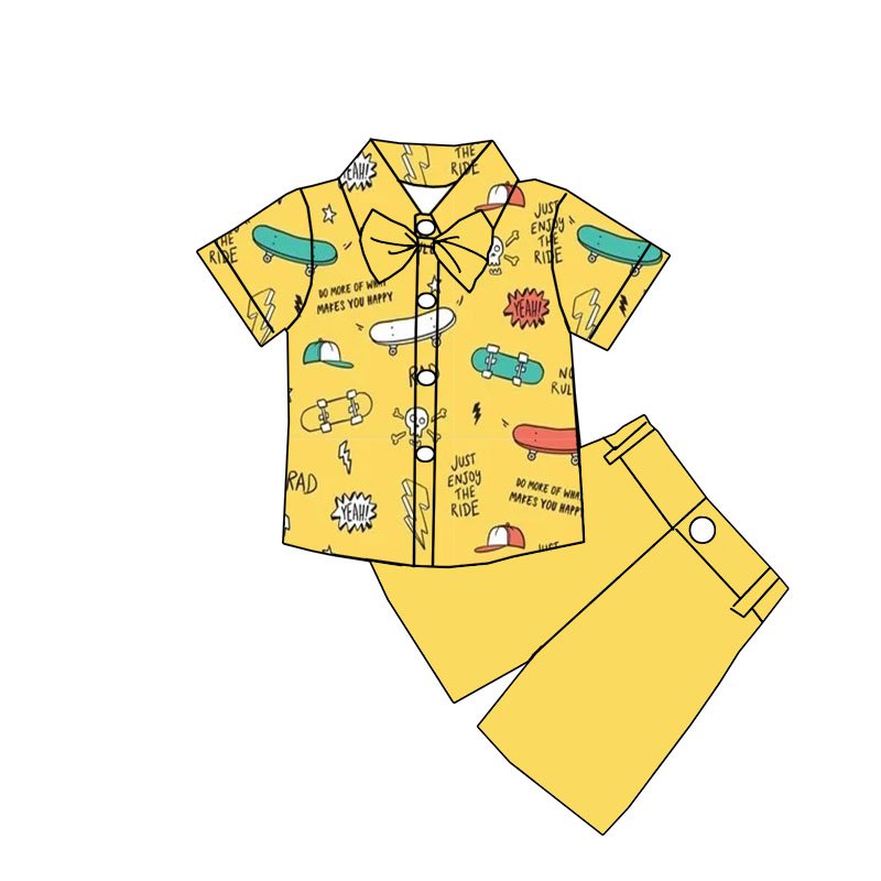 Newly arrived milk silk fabric lapel shirt Short sleeve Summer baby boys custom printed short sleeve shorts set