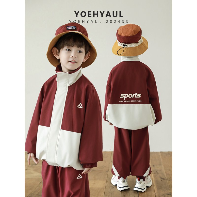 YOEHYAUL N5158 Sport Style Children's Jjacket Set Red Black Loose Cargo Baby Boys Clothing Sets